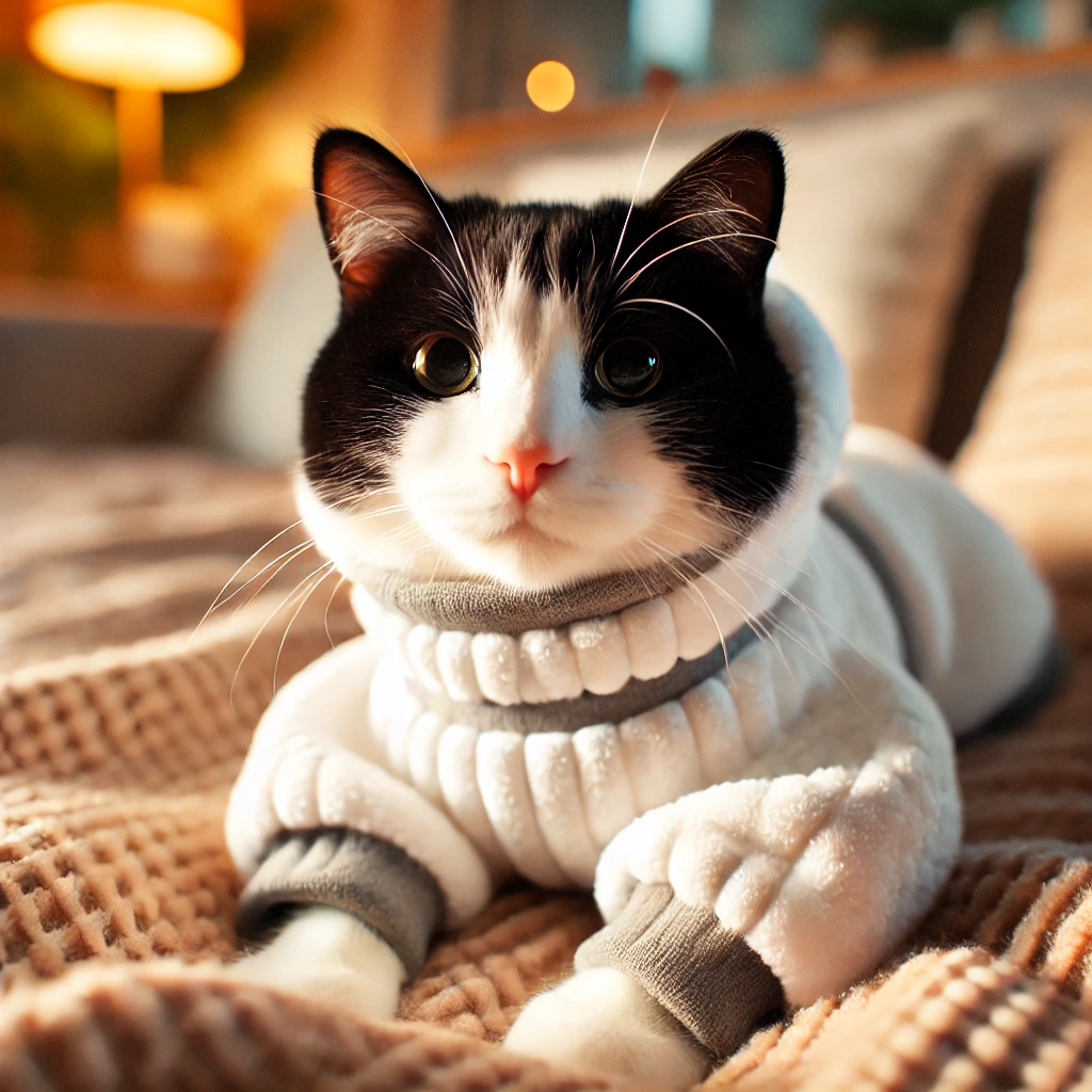 Cat in a post surgical Recovery Suit Cat in a post surgical Recovery Suit