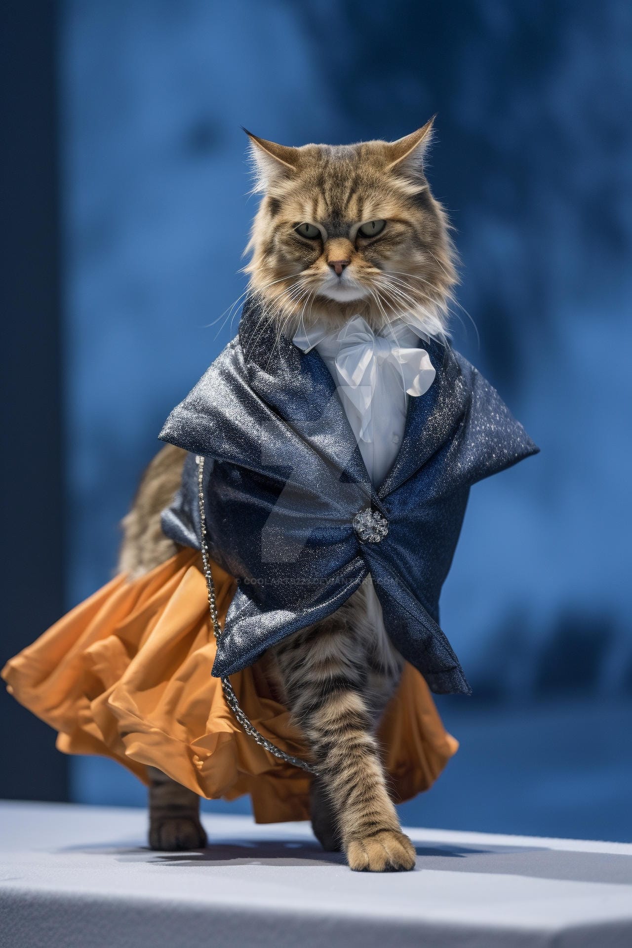Cat wearing Stylish clothes on fashion podium