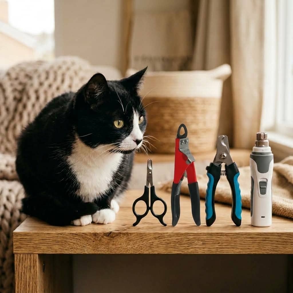 Types of cat nail clippers — guillotine, scissor, plier, and grinder styles compared